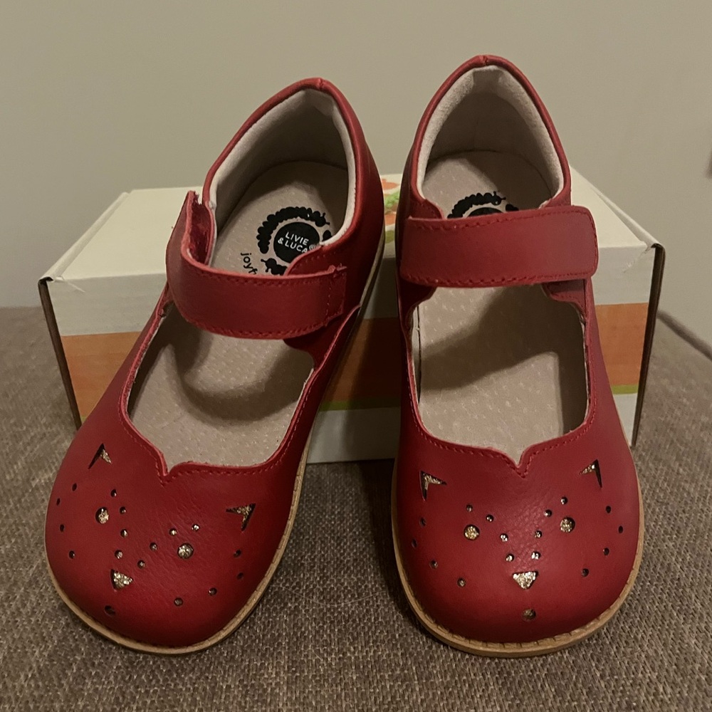 *LIKE NEW* & Luca Red Dress Shoes with Gold Cat Sparkles! Toddler 11